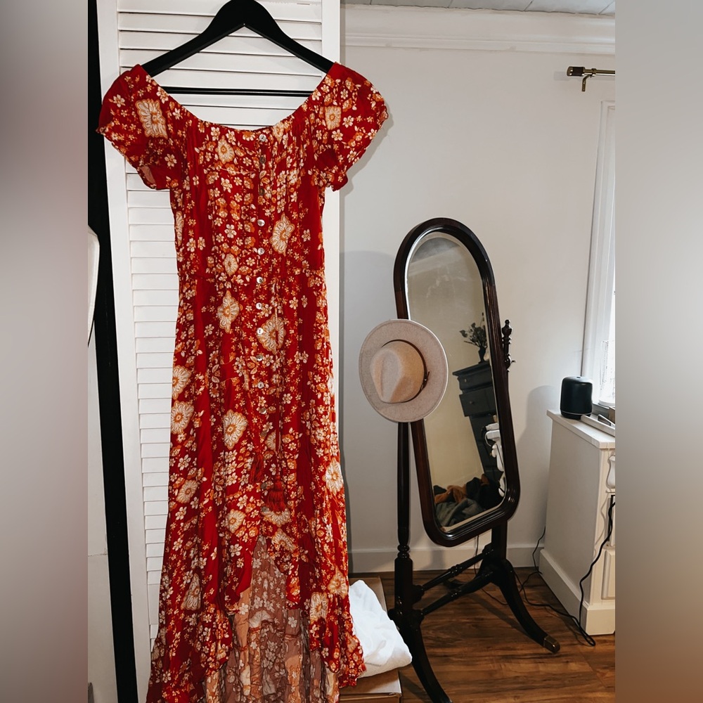High low floral dress, off the shoulder, size small